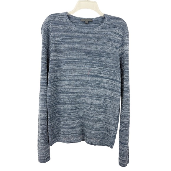 John Varvatos Erik Textured Long Sleeve Sweater Size S Dutch Blue Linen Crew - Picture 2 of 6